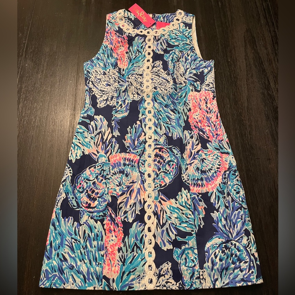 Lilly Pulitzer Mila High Tide Navy Party In Paradise Stretch Shift Dress NEW